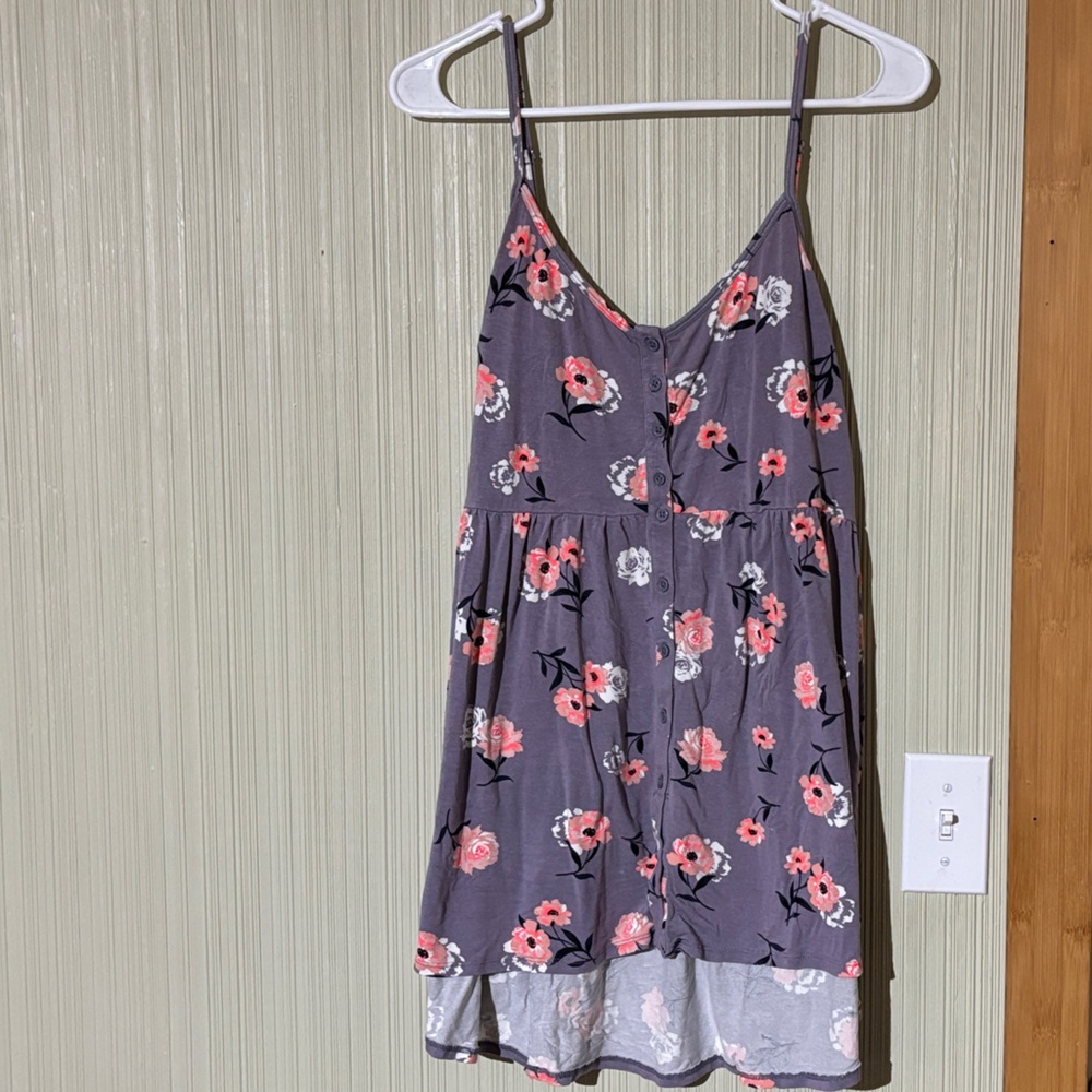 Torrid Gray and Pink Floral Button Down Tank Top
